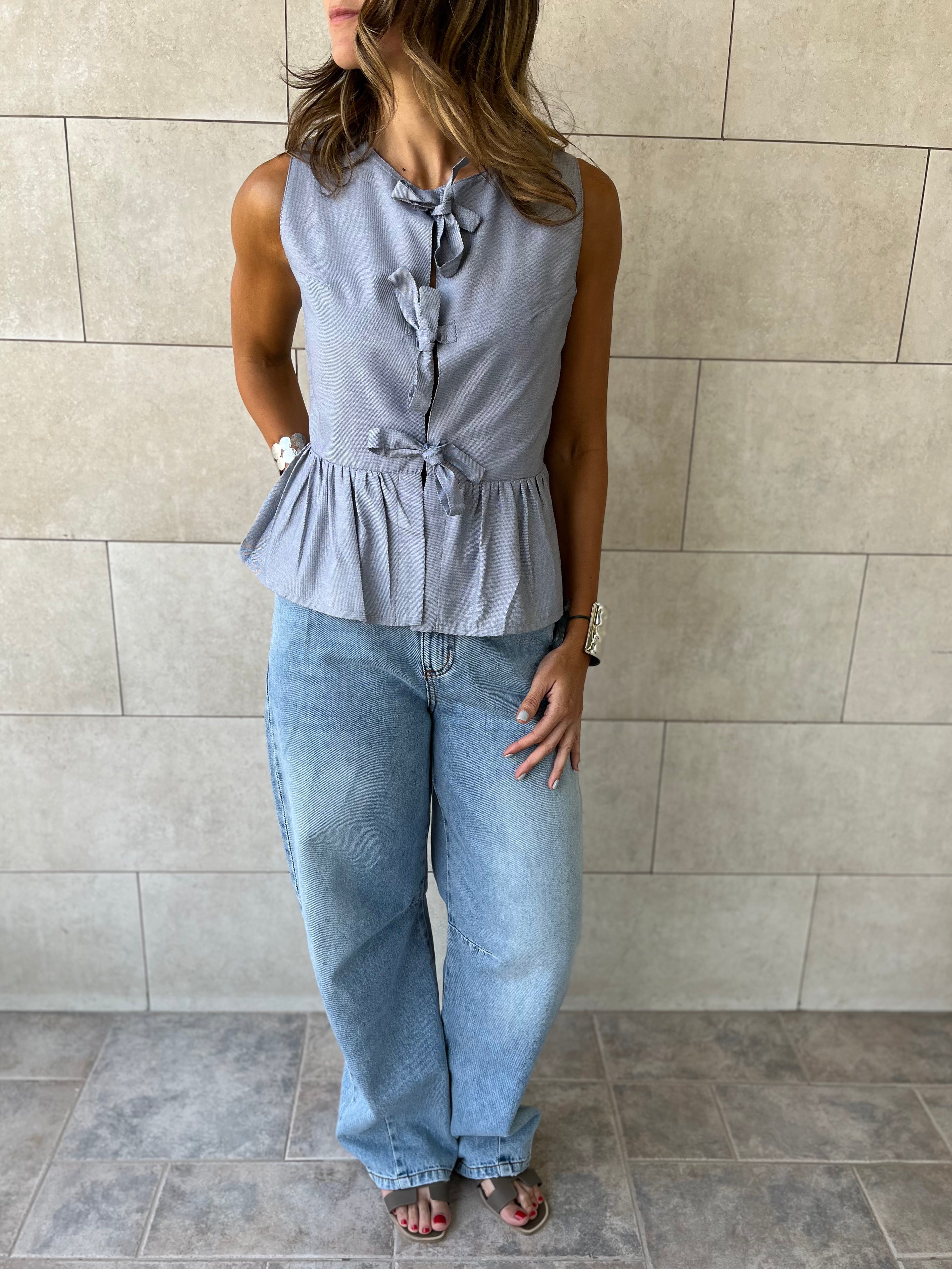 Grey Sunshine Bows Top