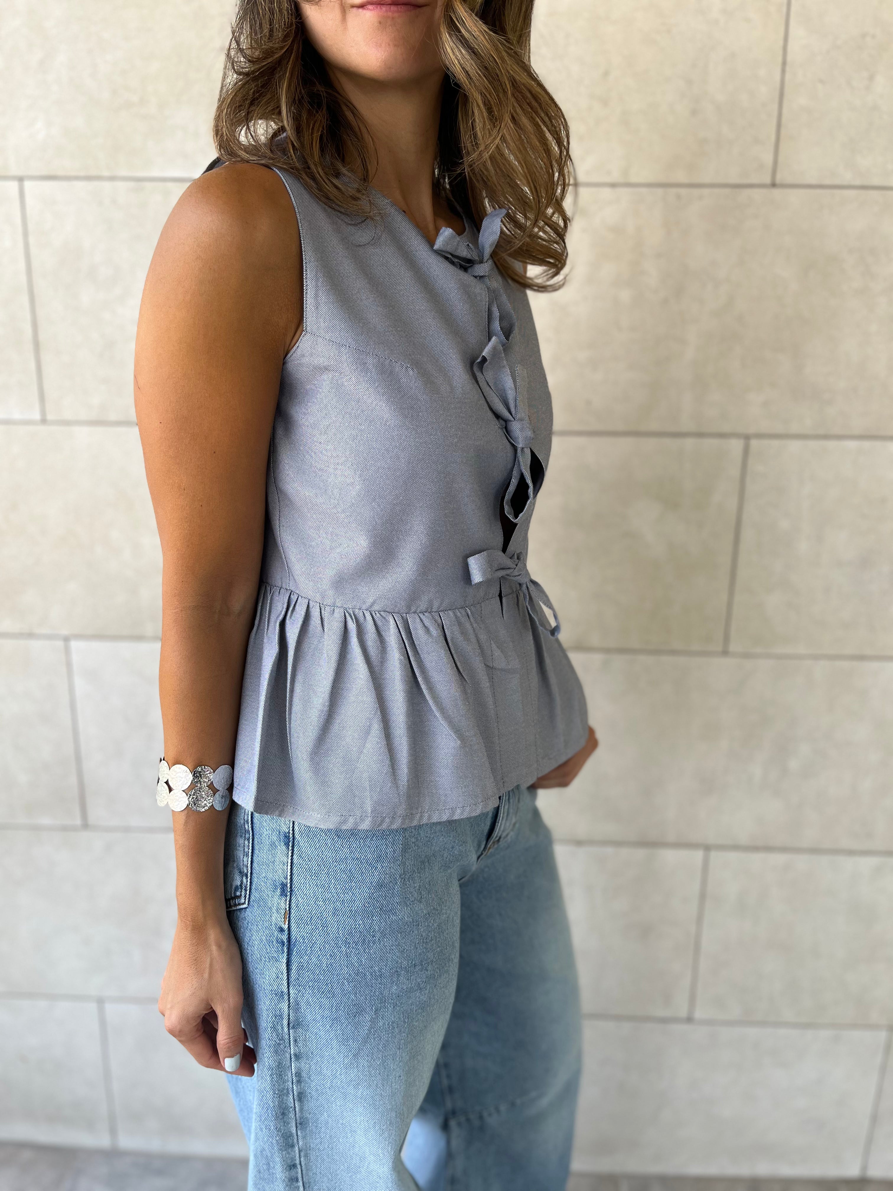 Grey Sunshine Bows Top