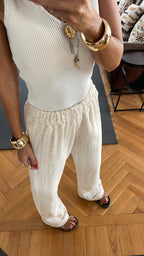 Beige Hollow Out Pants