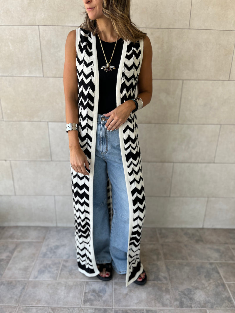 Black Zigzag Crochet Vest
