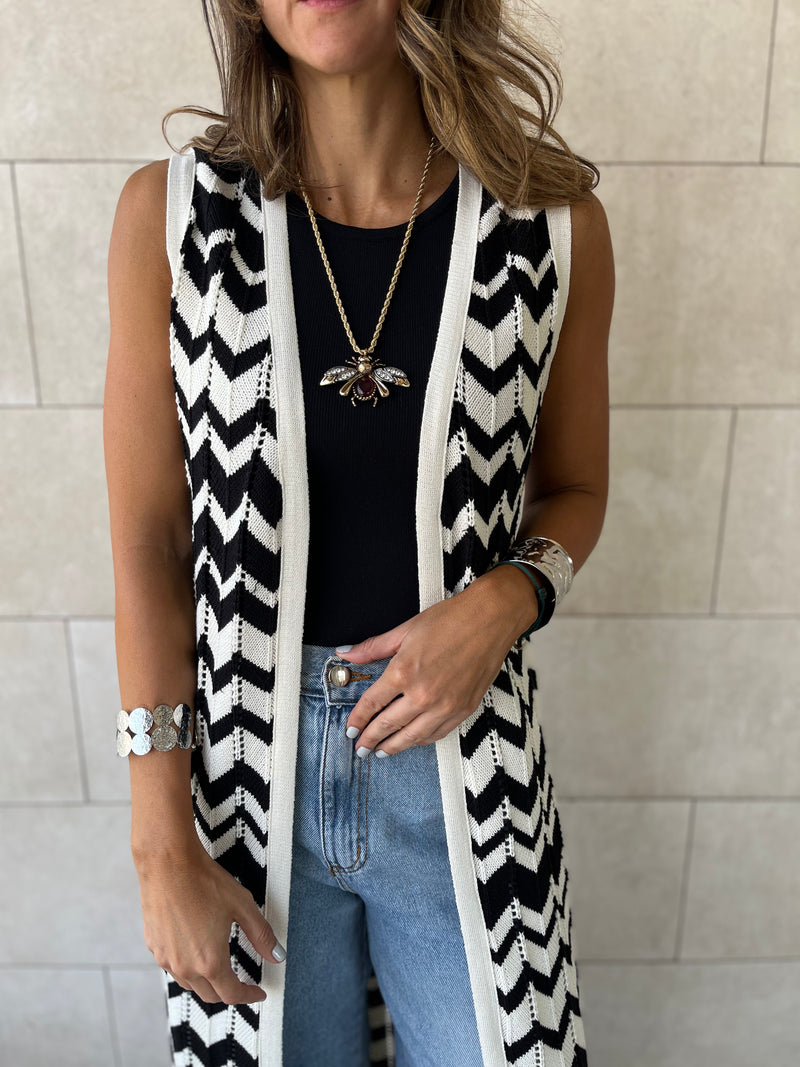 Black Zigzag Crochet Vest