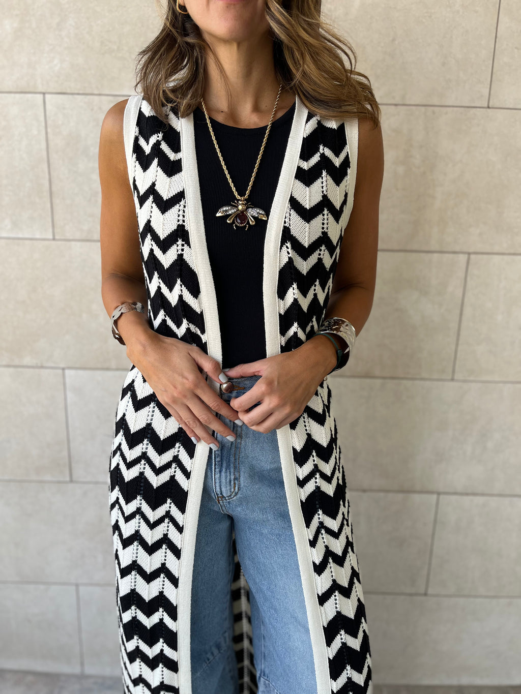 Black Zigzag Crochet Vest