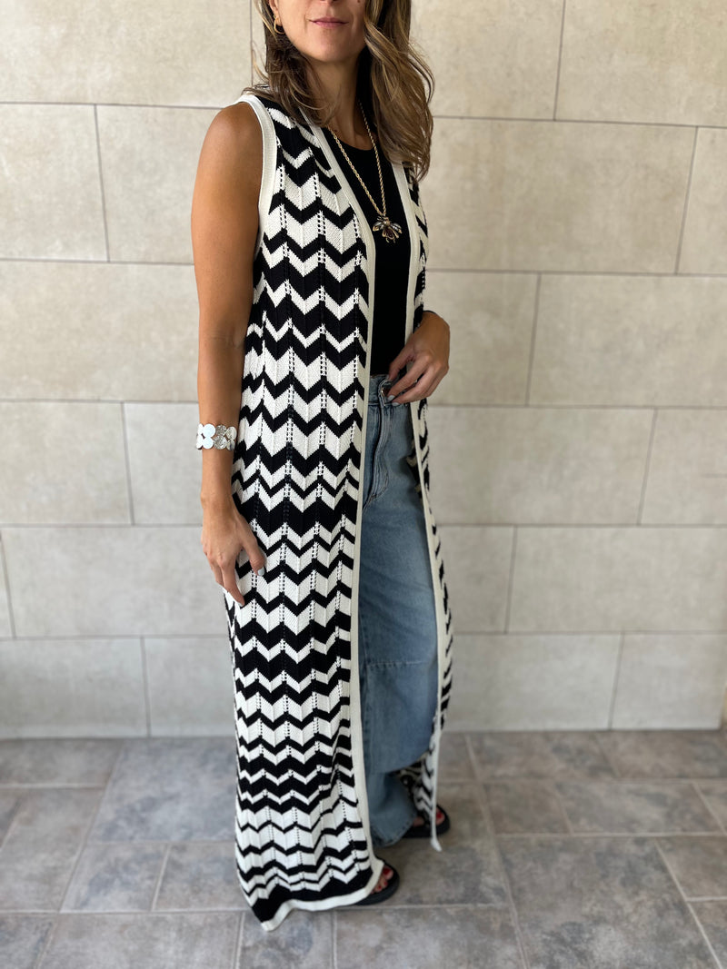 Black Zigzag Crochet Vest