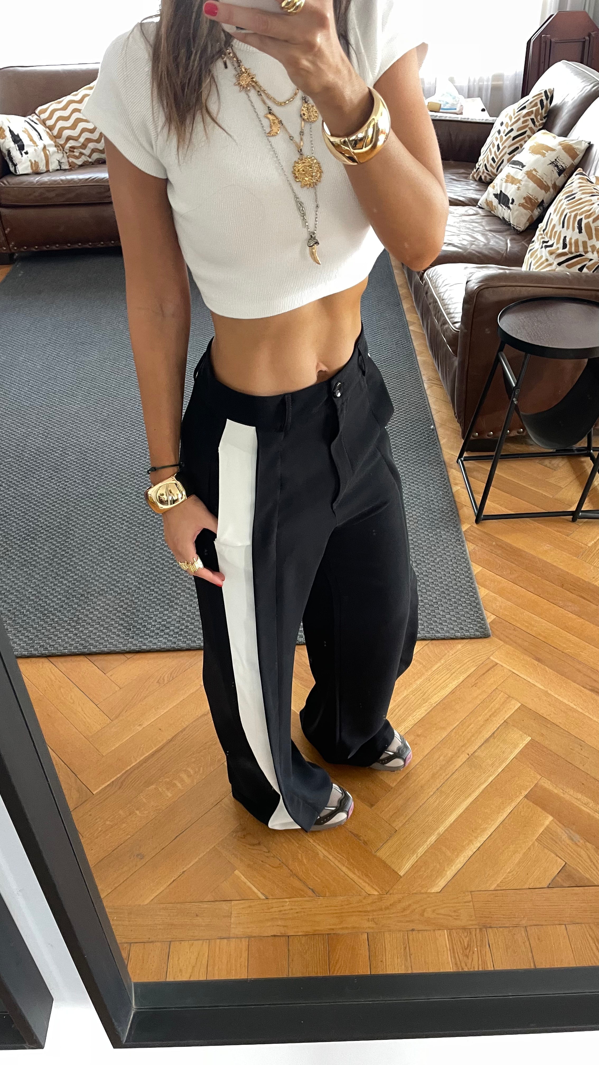 Black Side Stripe Down Pants
