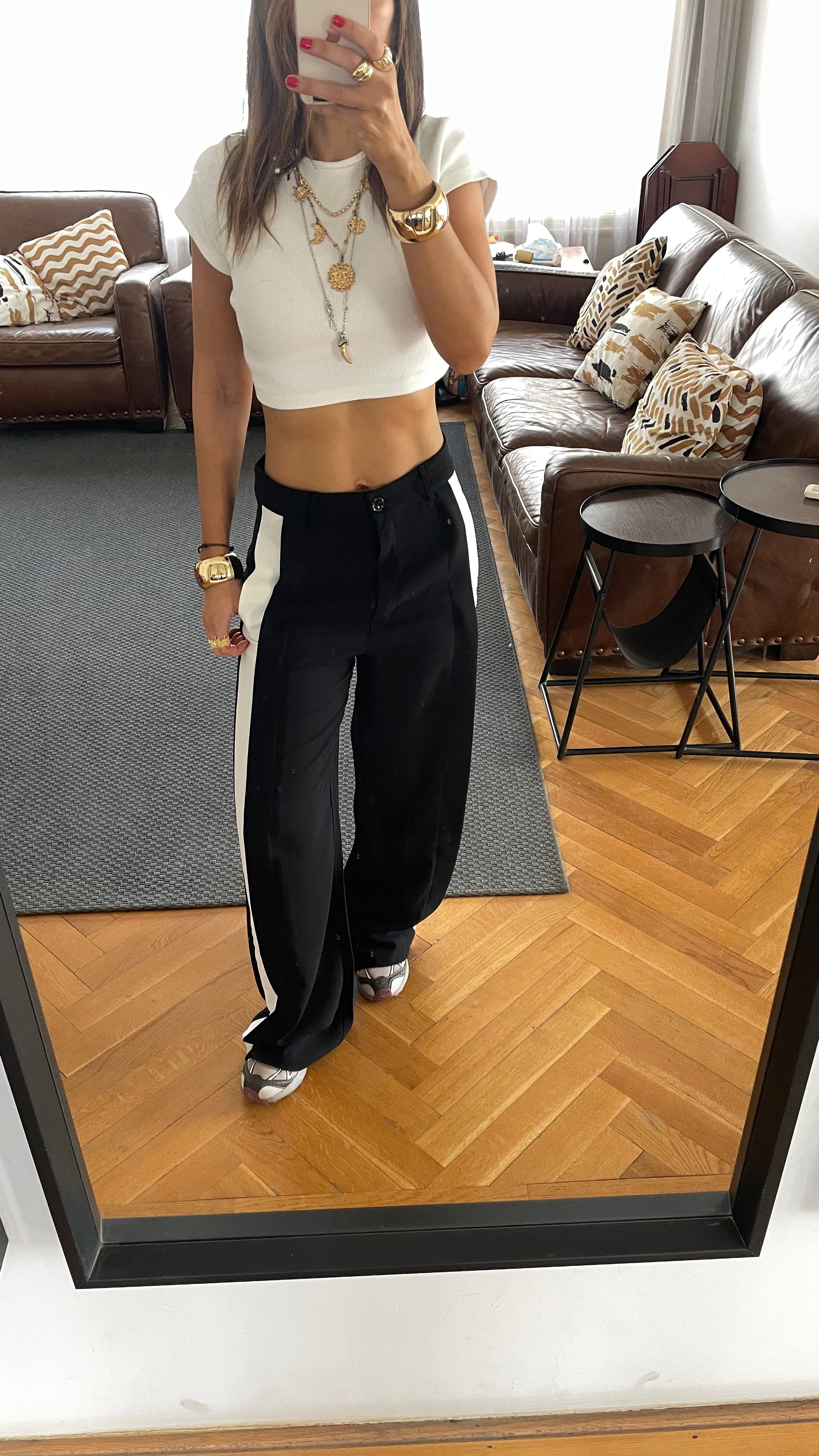 Black Side Stripe Down Pants