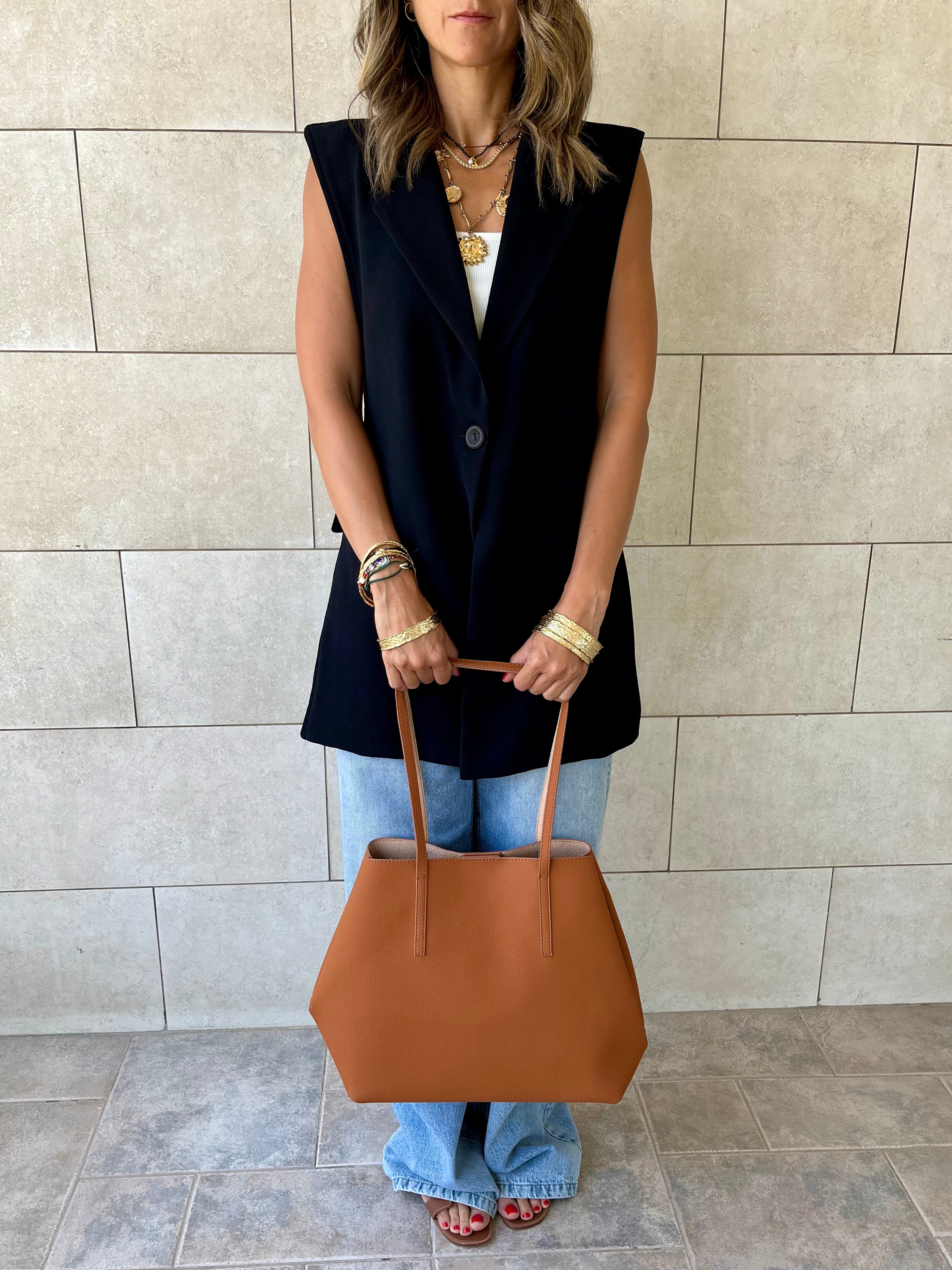 Black Buckle Side Oversized Vest