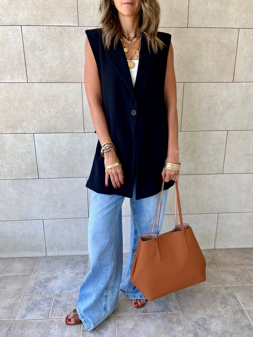 Black Buckle Side Oversized Vest