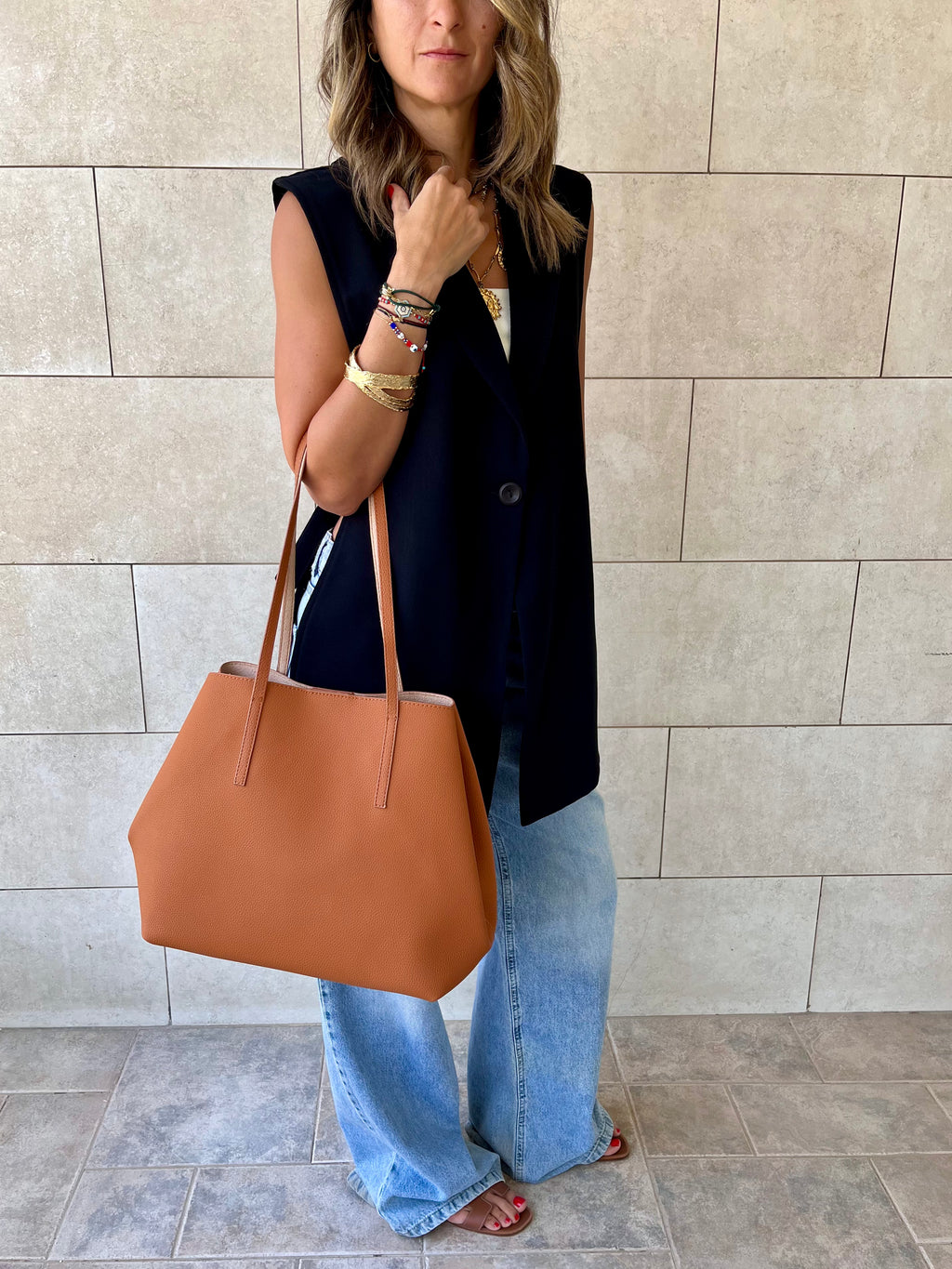 Black Buckle Side Oversized Vest