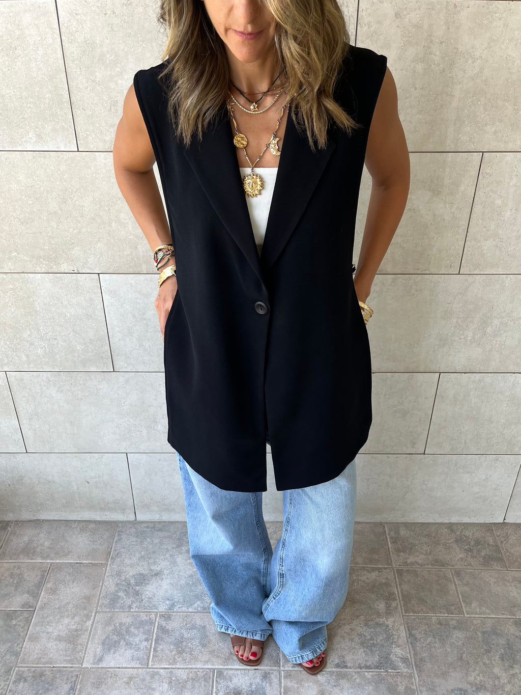 Black Buckle Side Oversized Vest