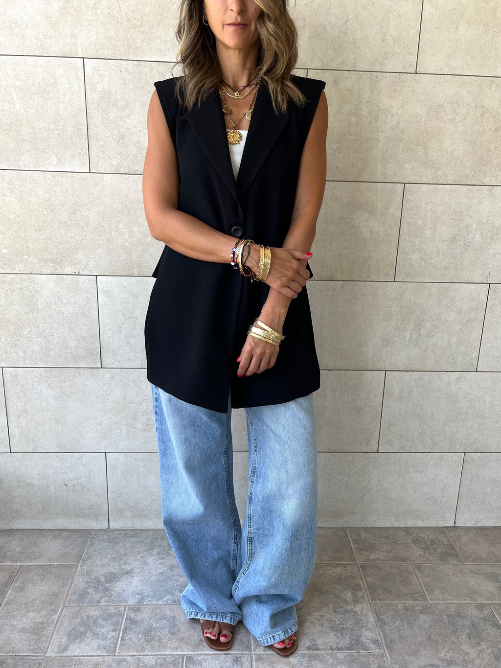 Black Buckle Side Oversized Vest