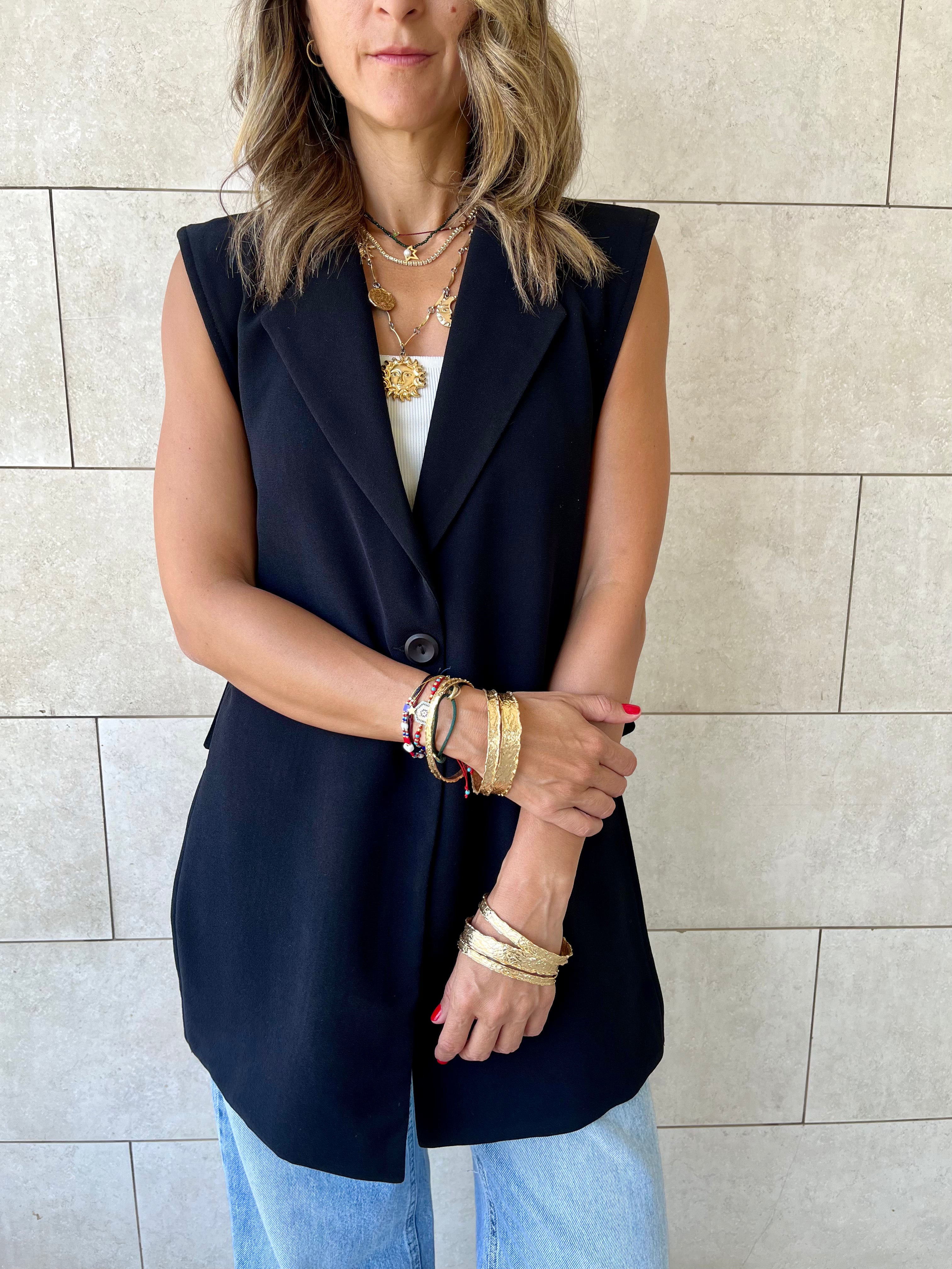 Black Buckle Side Oversized Vest