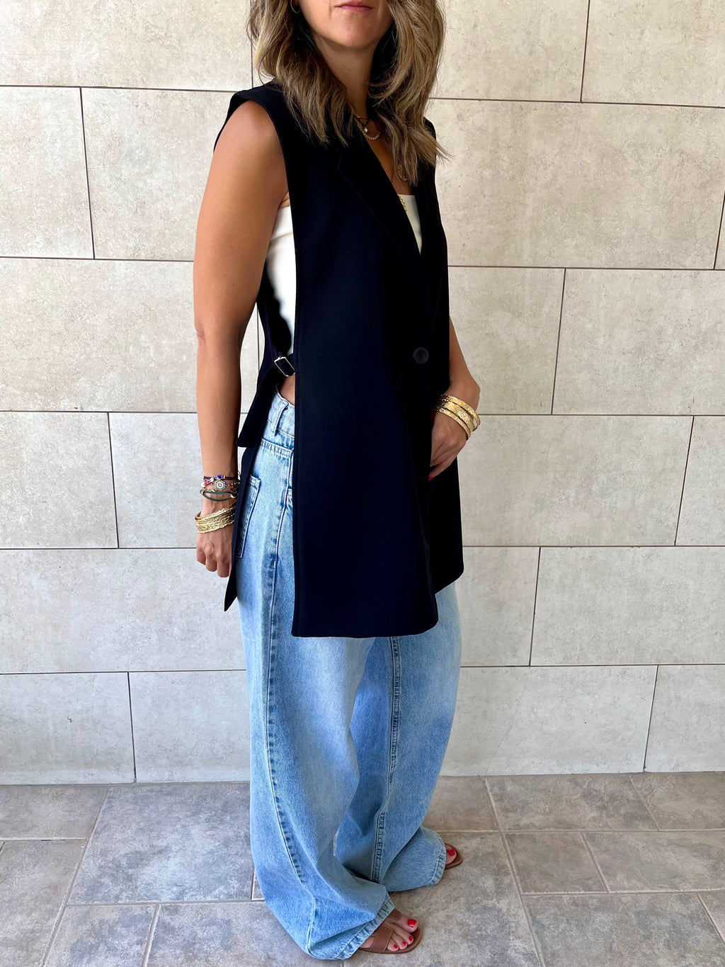 Black Buckle Side Oversized Vest