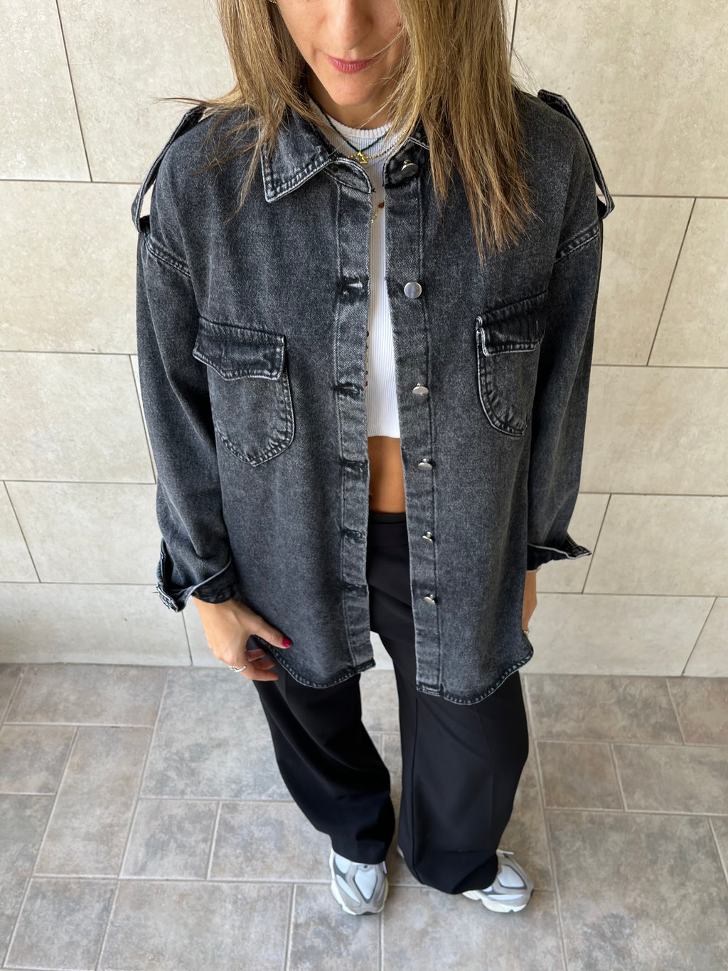 Grey Denim Utility Shirt