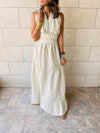 Beige Lantern Light Linen Backless Dress