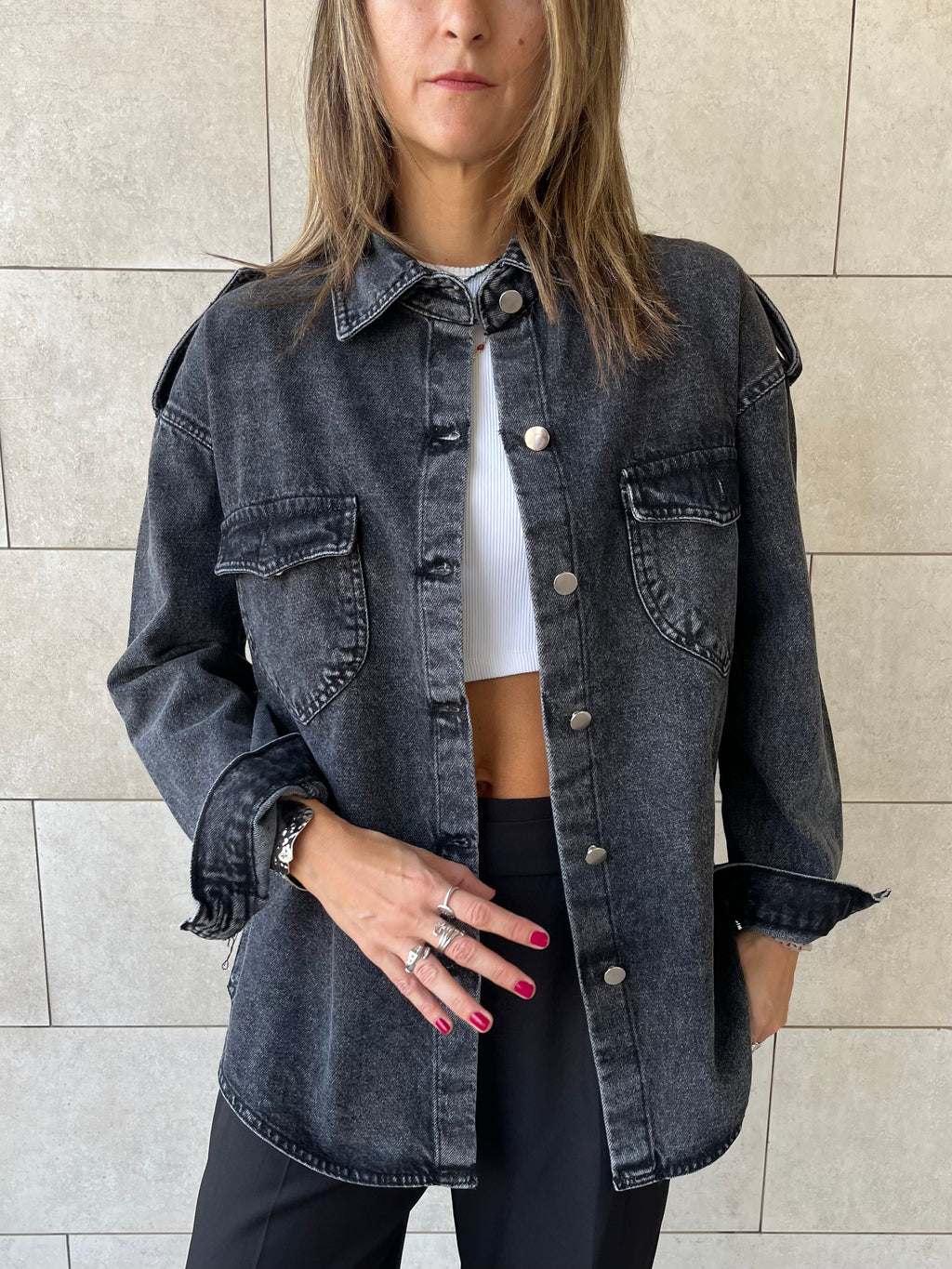 Grey Denim Utility Shirt