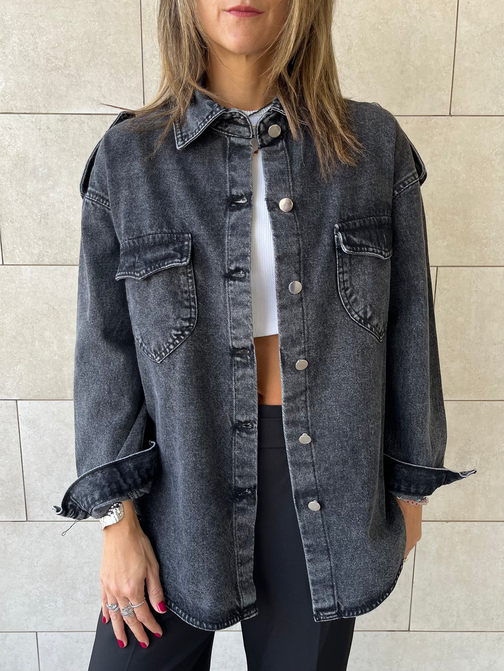 Grey Denim Utility Shirt