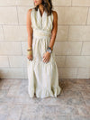 Beige Lantern Light Linen Backless Dress