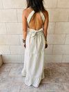 Beige Lantern Light Linen Backless Dress