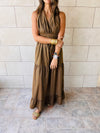 Brown Lantern Light Linen Backless Dress