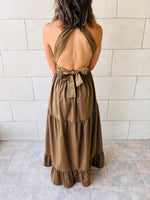 Brown Lantern Light Linen Backless Dress