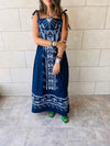 Navy Grecian Embroidered Linen Dress