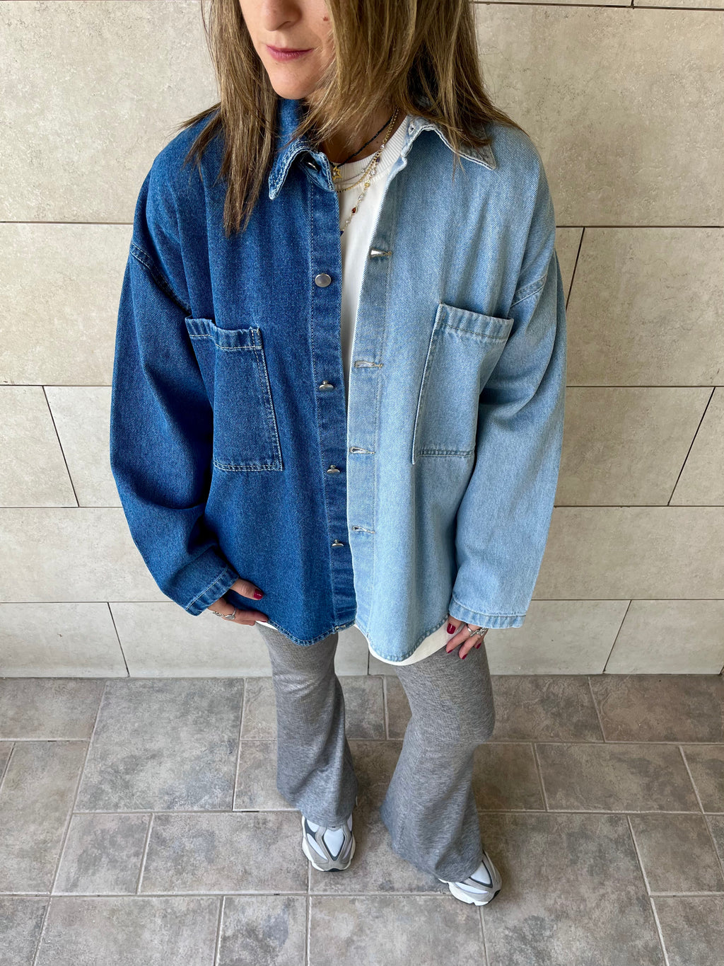 Blue Two Tone Denim Layer Shirt