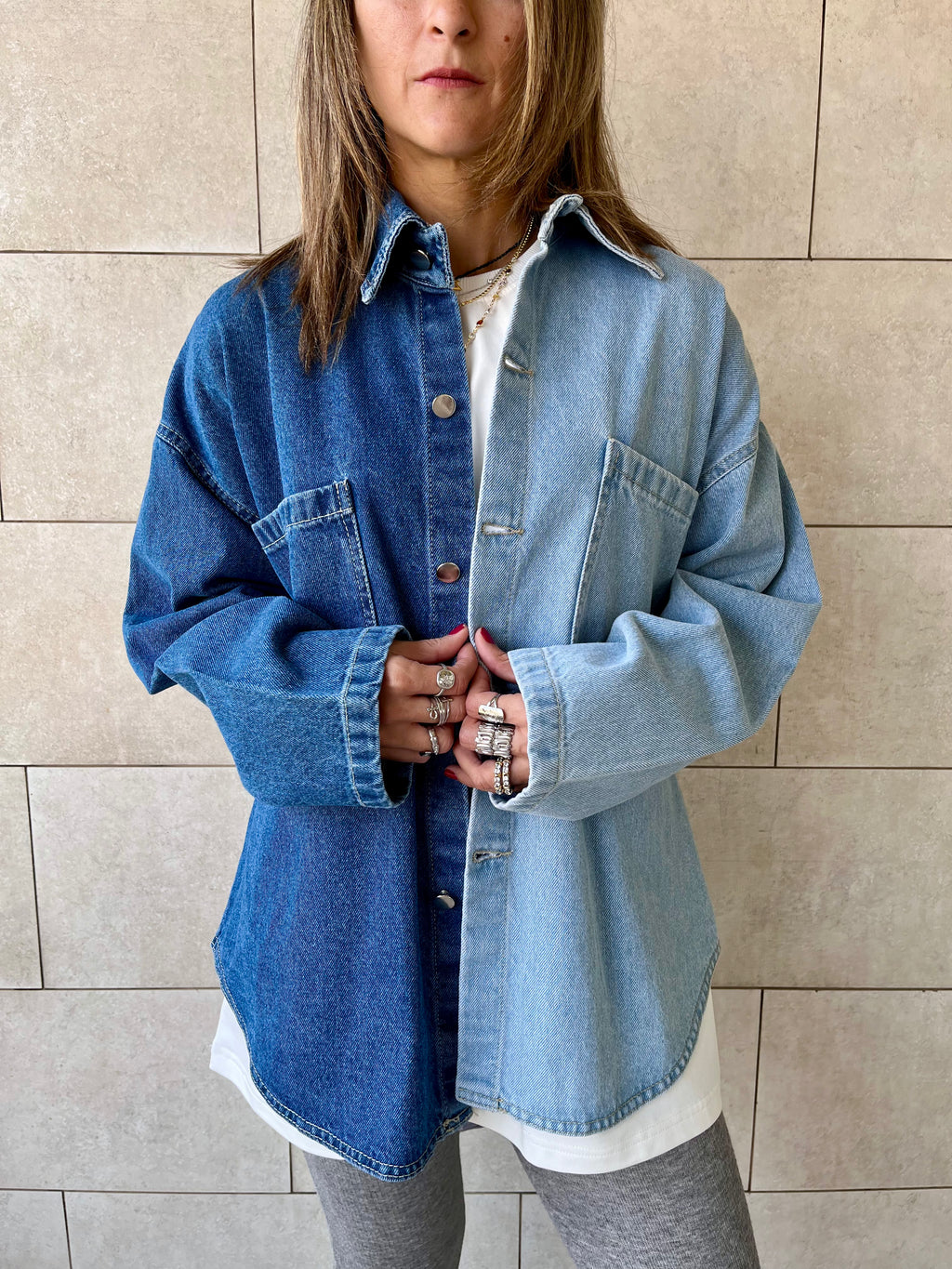 Blue Two Tone Denim Layer Shirt