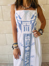 White Grecian Embroidered Linen Dress