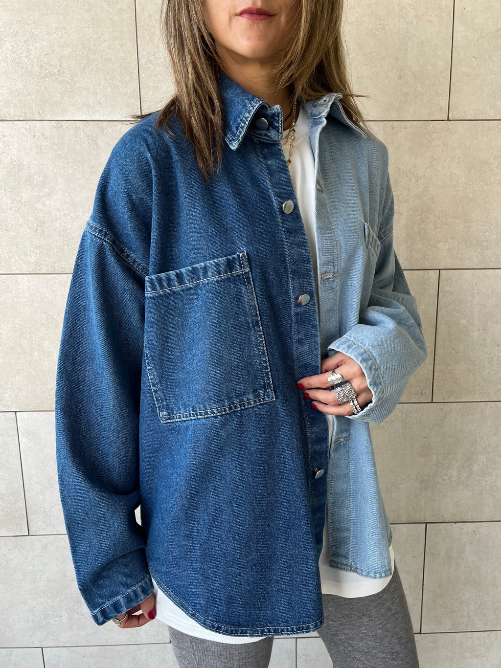 Blue Two Tone Denim Layer Shirt