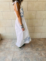 White Grecian Embroidered Linen Dress