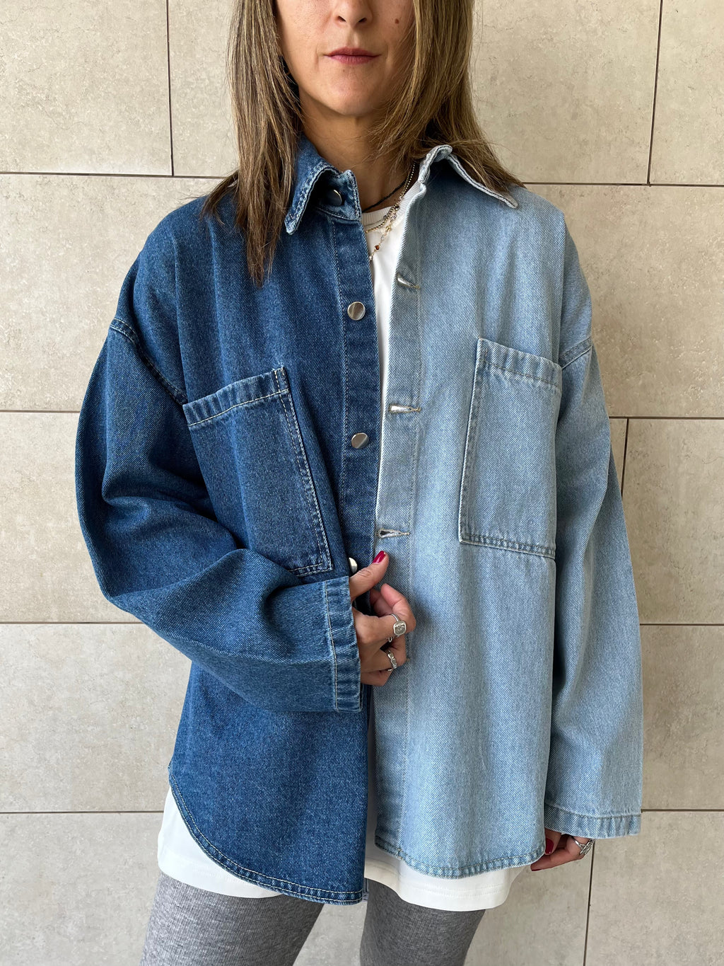 Blue Two Tone Denim Layer Shirt