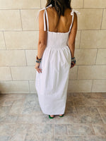 White Grecian Embroidered Linen Dress