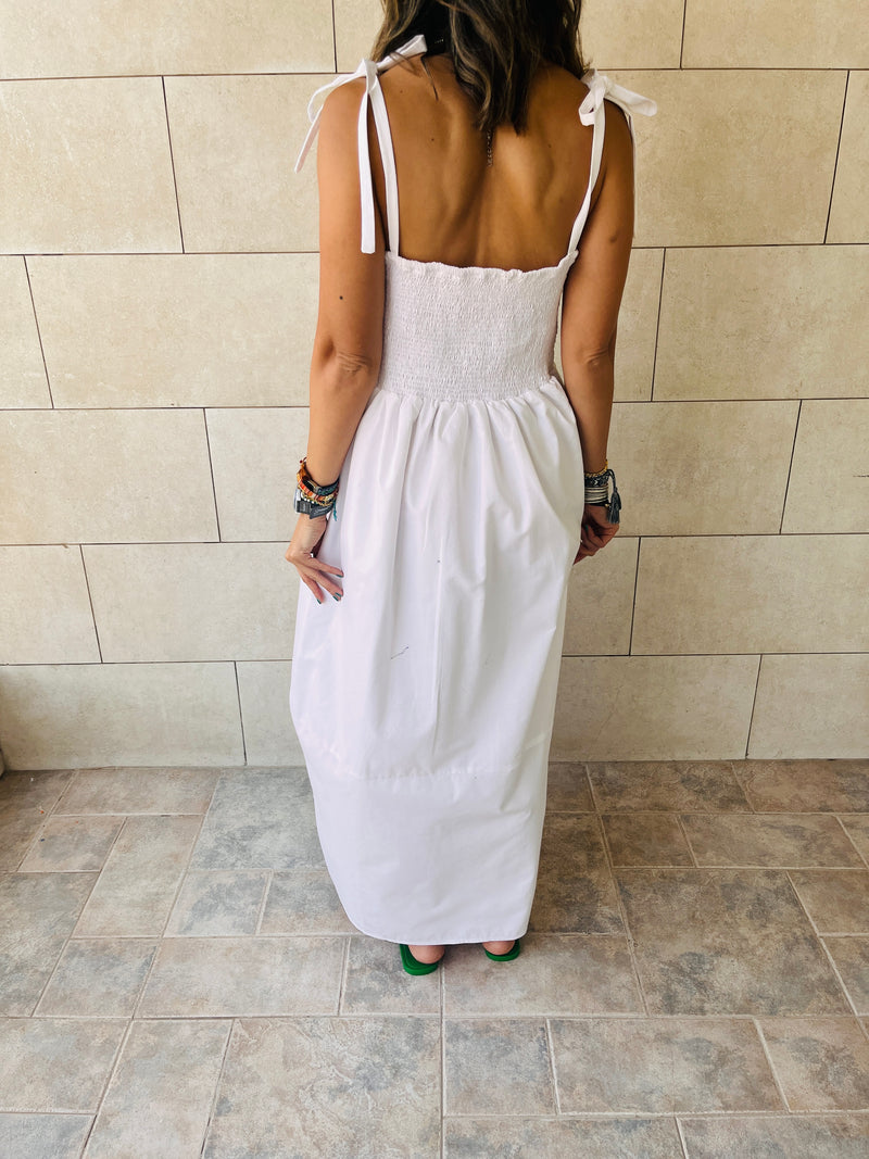 White Grecian Embroidered Linen Dress