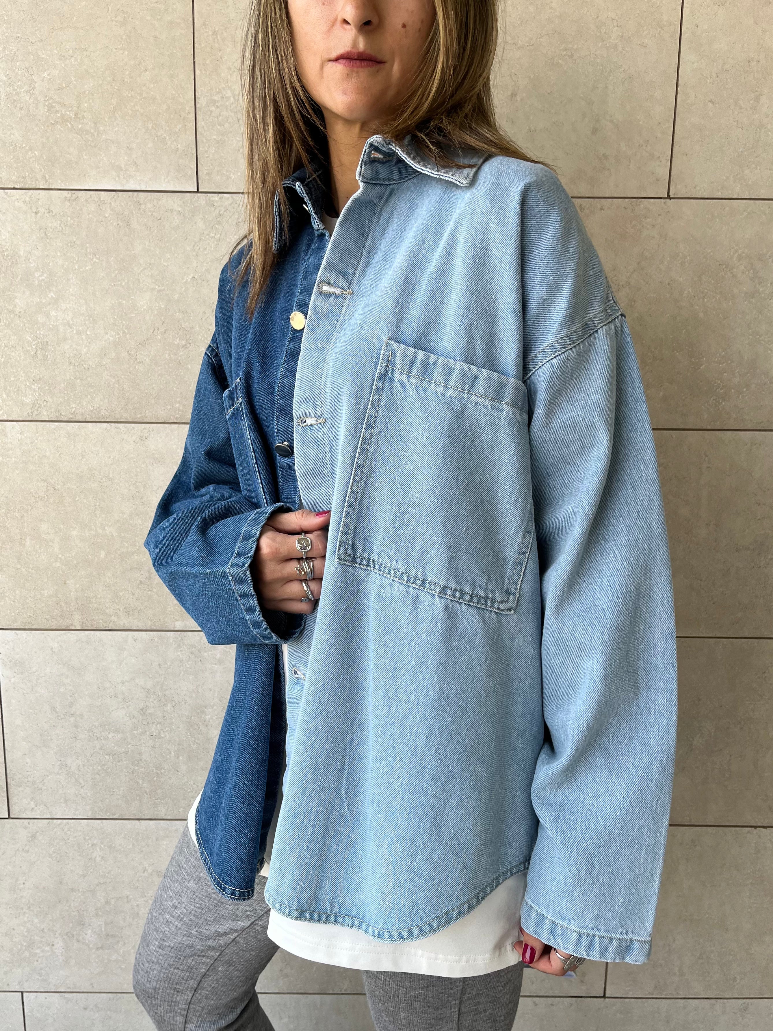 Blue Two Tone Denim Layer Shirt
