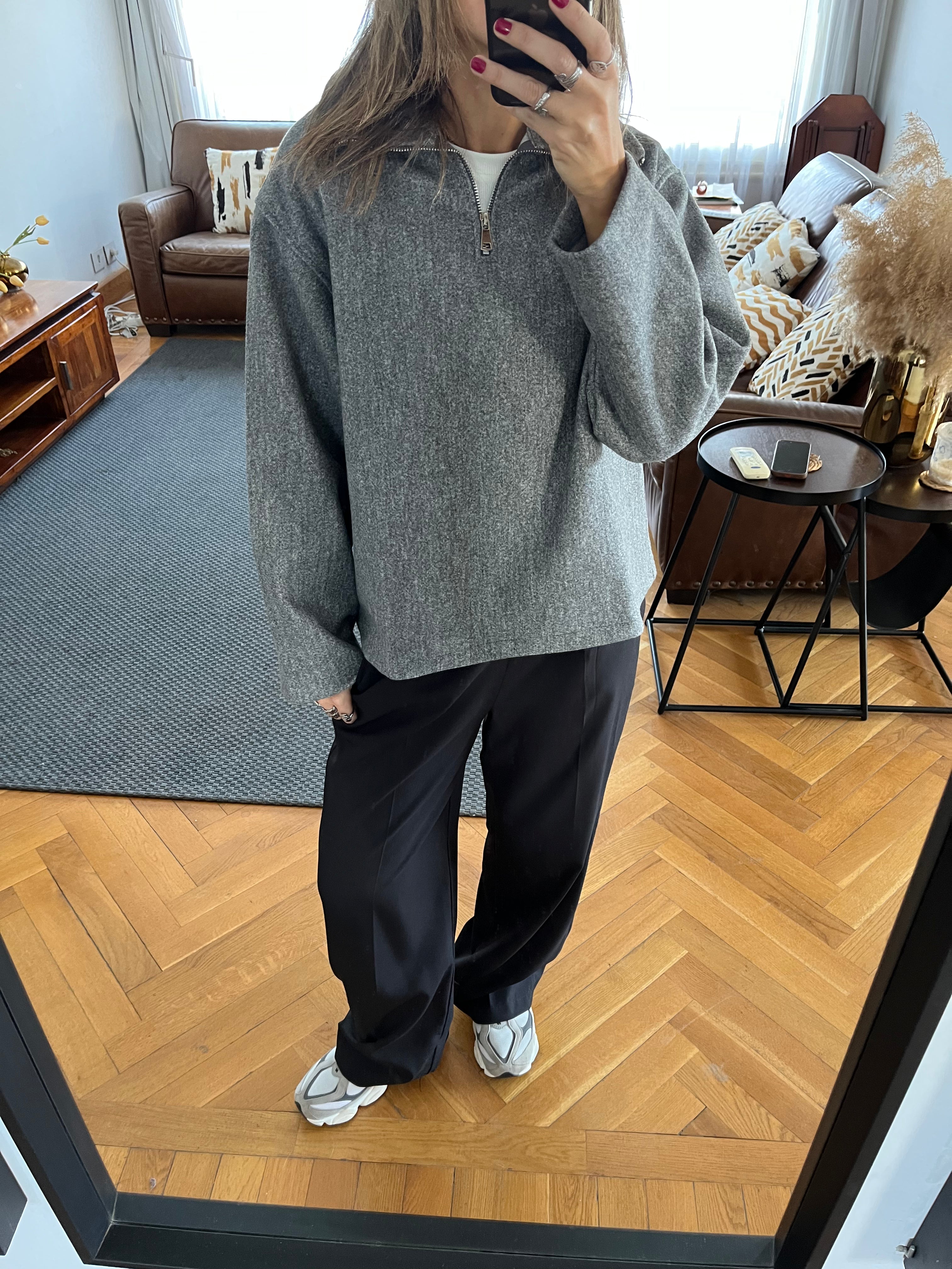 Grey Everyday Zip Up Sweater