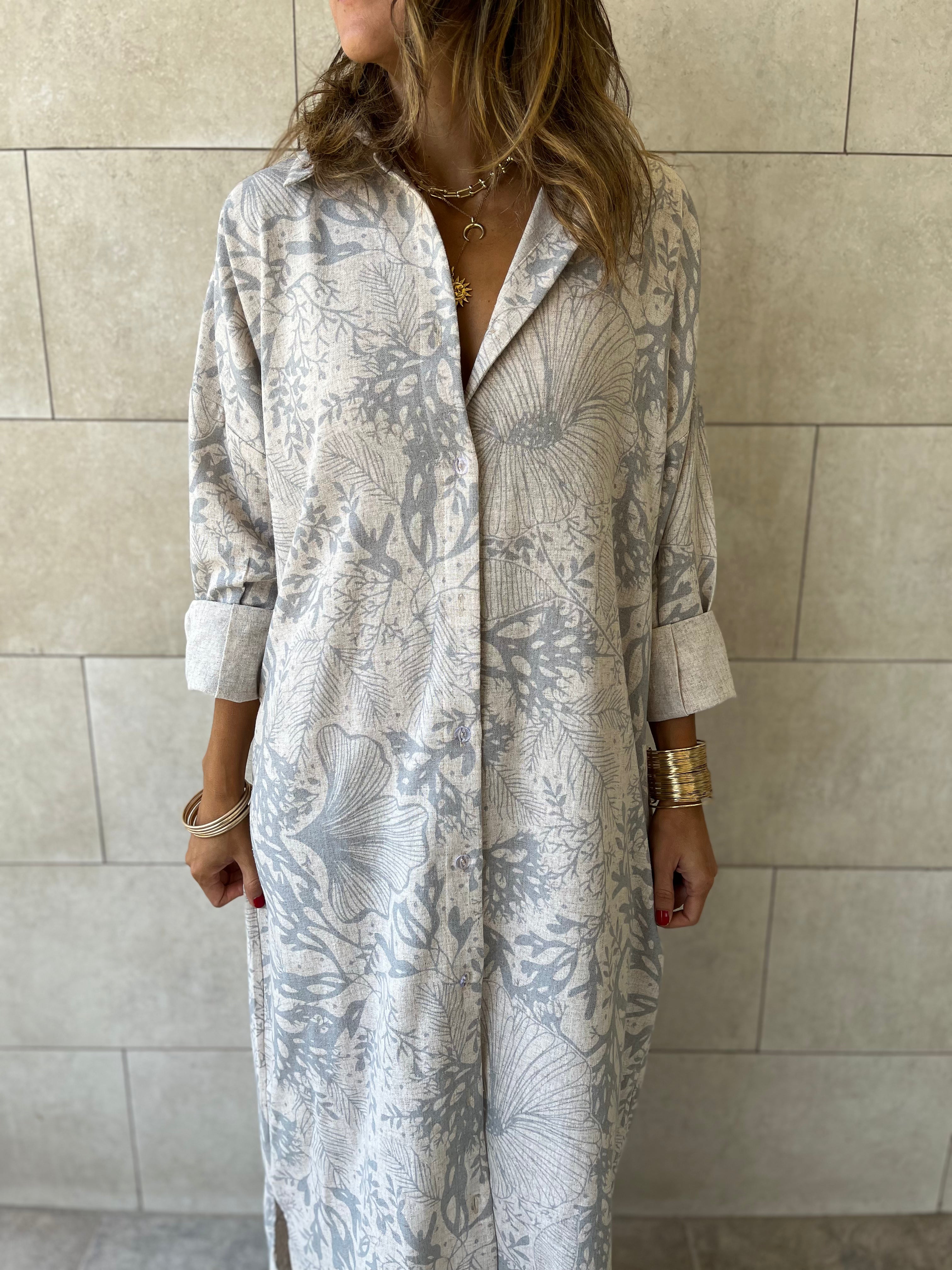 Botanical Linen Shirt Dress