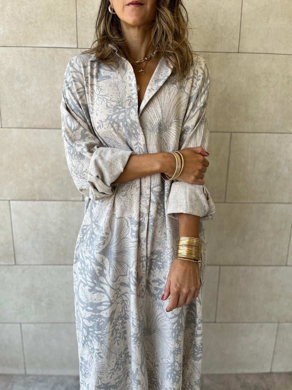 Botanical Linen Shirt Dress