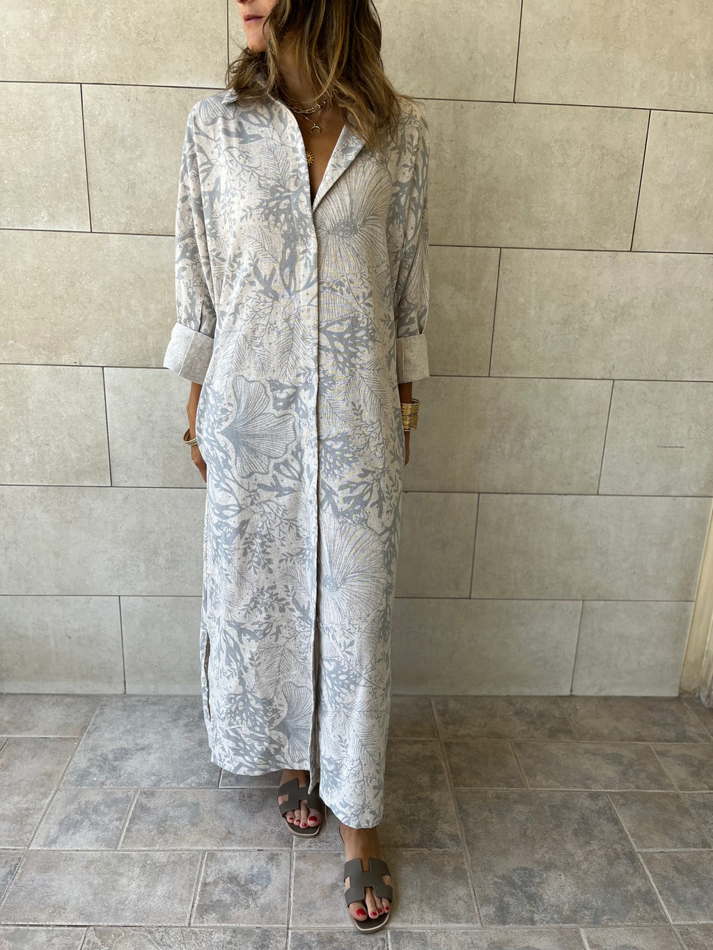 Botanical Linen Shirt Dress