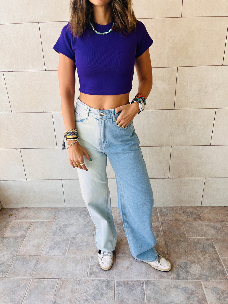 Black & Purple Cropped Essential Tee