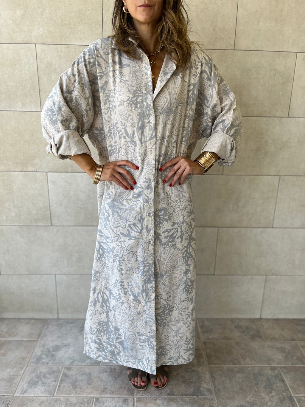 Botanical Linen Shirt Dress