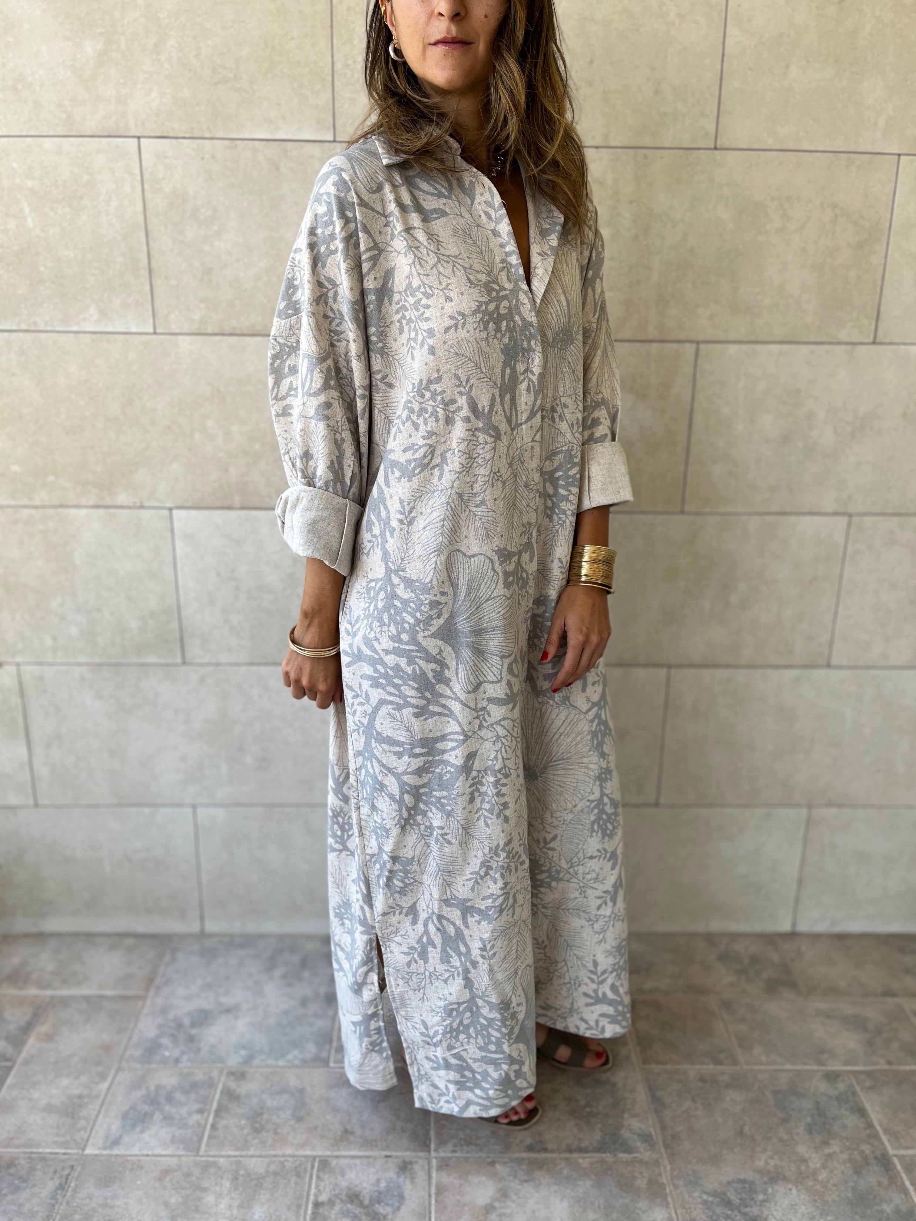 Botanical Linen Shirt Dress