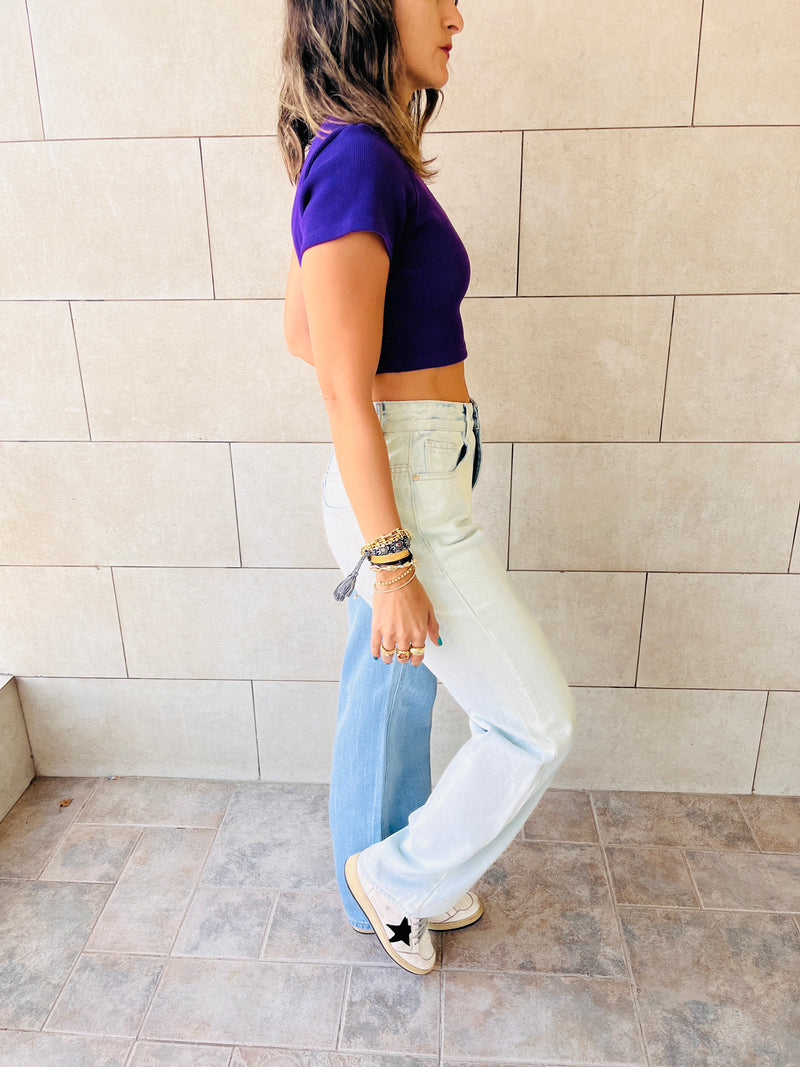 Black & Purple Cropped Essential Tee