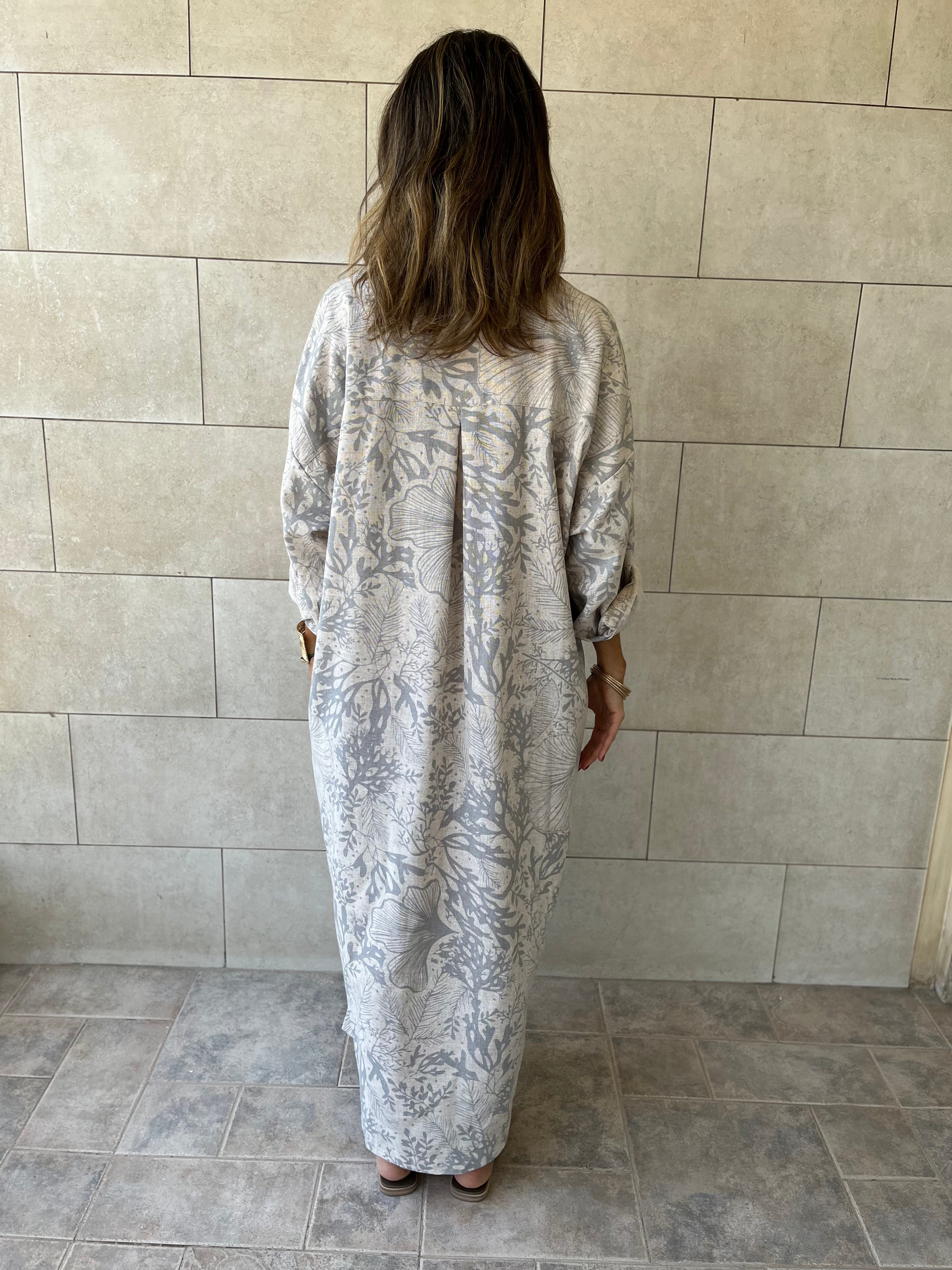 Botanical Linen Shirt Dress