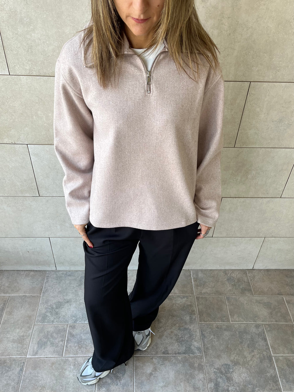 Beige Everyday Zip Up Sweater