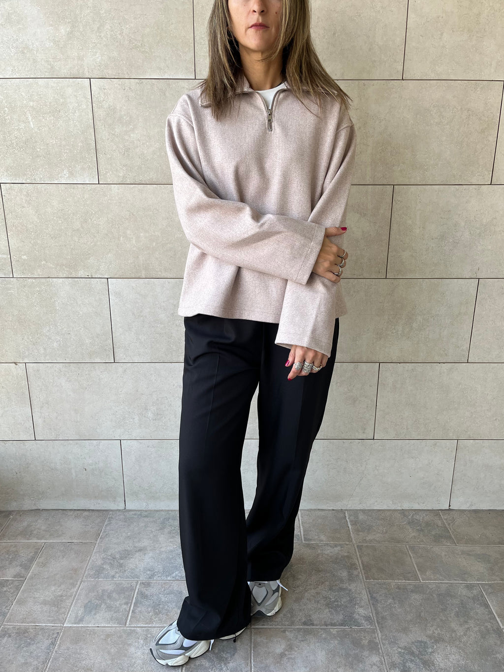 Beige Everyday Zip Up Sweater