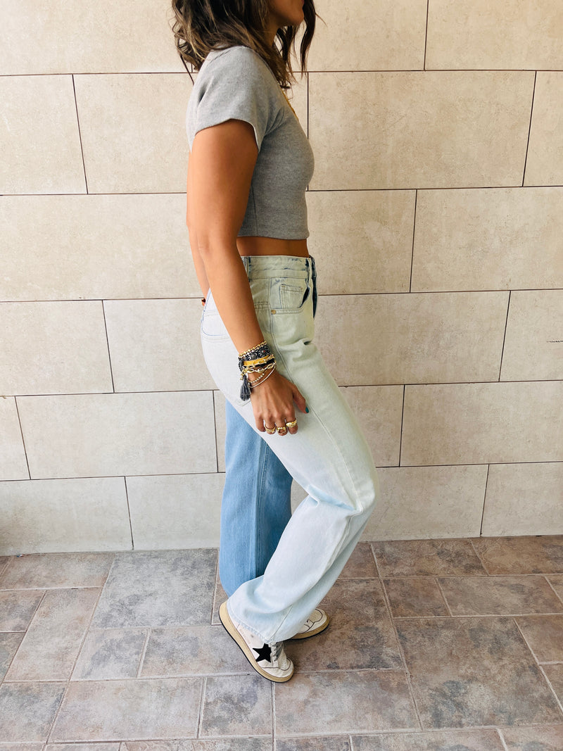 Grey & White & Orange Cropped Essential Tee