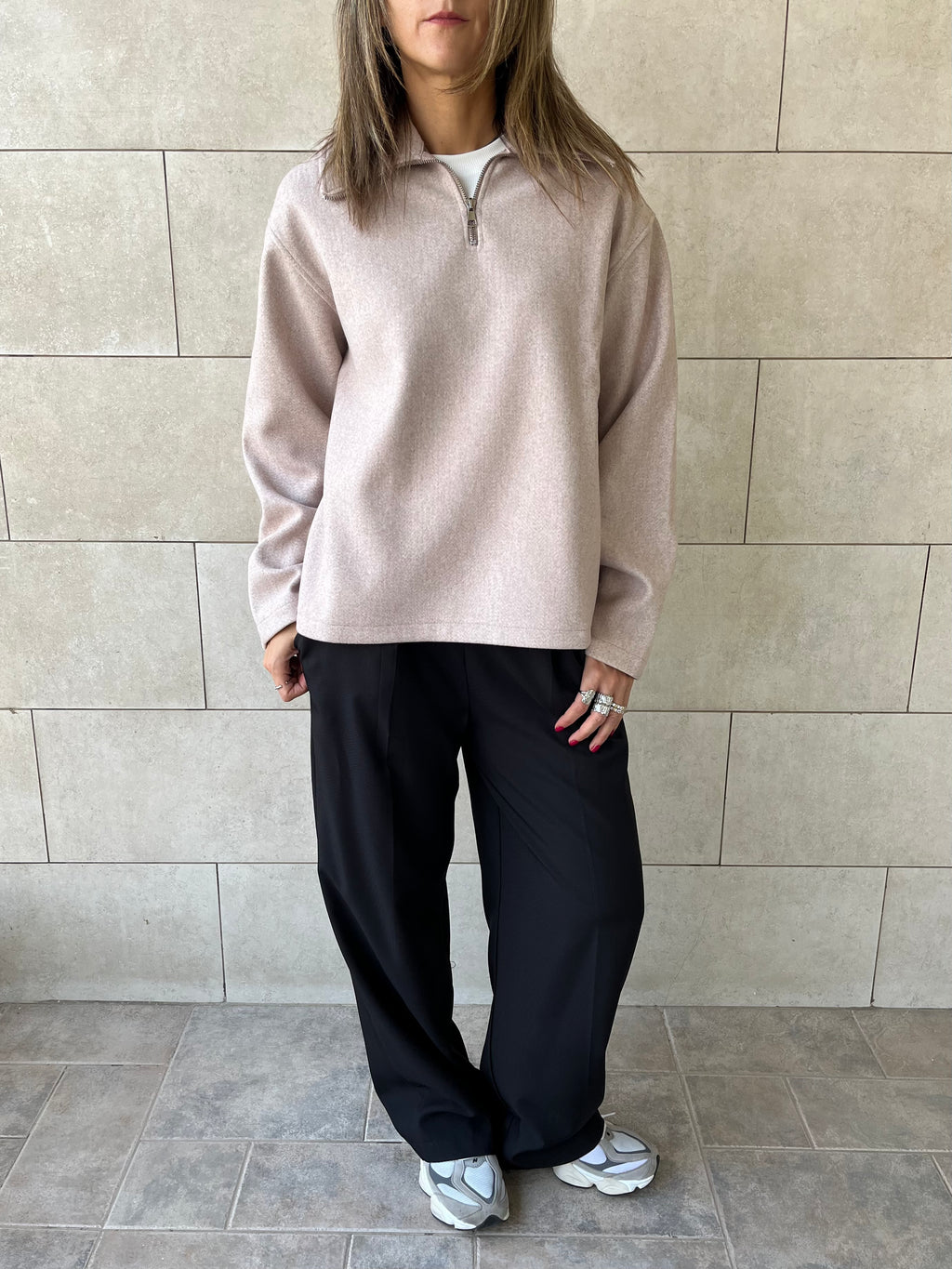 Beige Everyday Zip Up Sweater