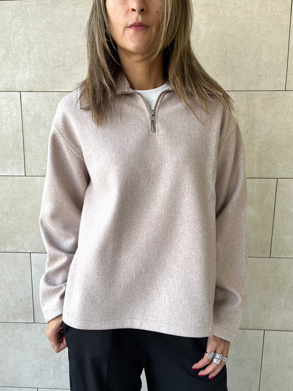 Beige Everyday Zip Up Sweater
