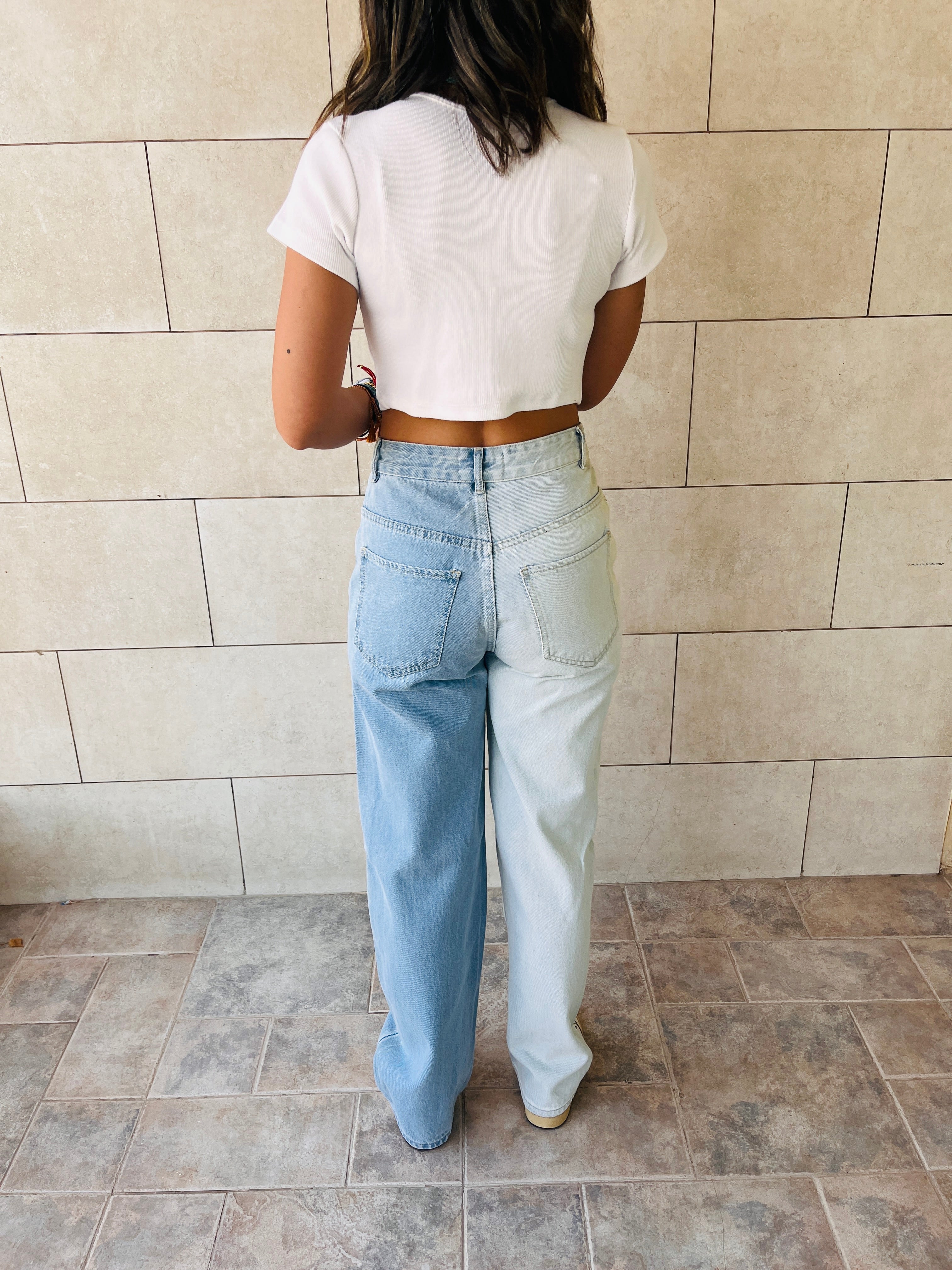 Grey & White & Orange Cropped Essential Tee