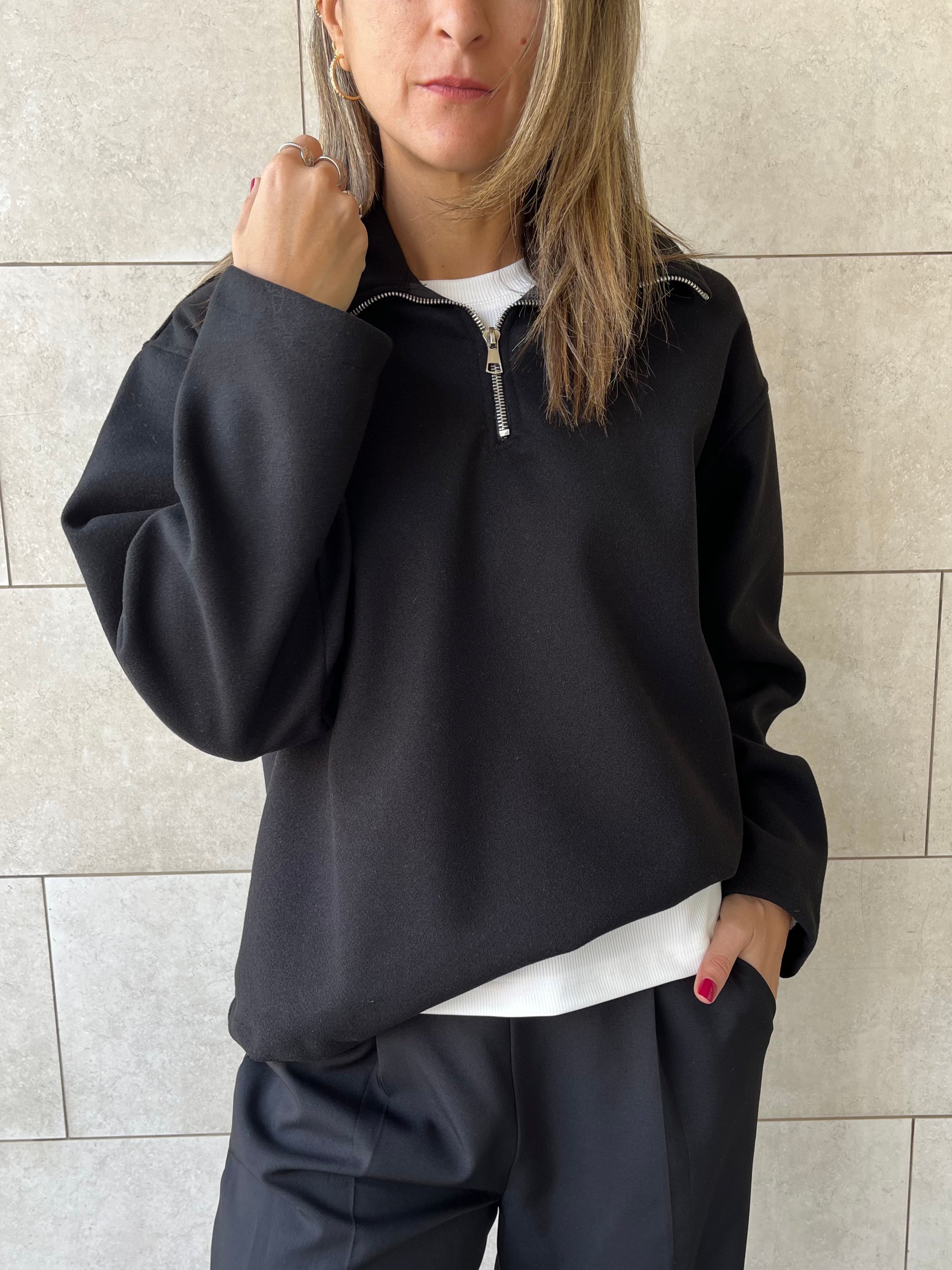 Black Everyday Zip Up Sweater